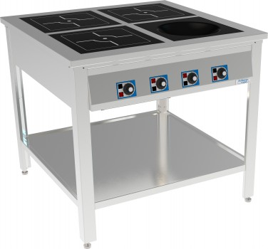 FSIC 4090 Combi induction cooker with 3 flat zones and 1 wok.